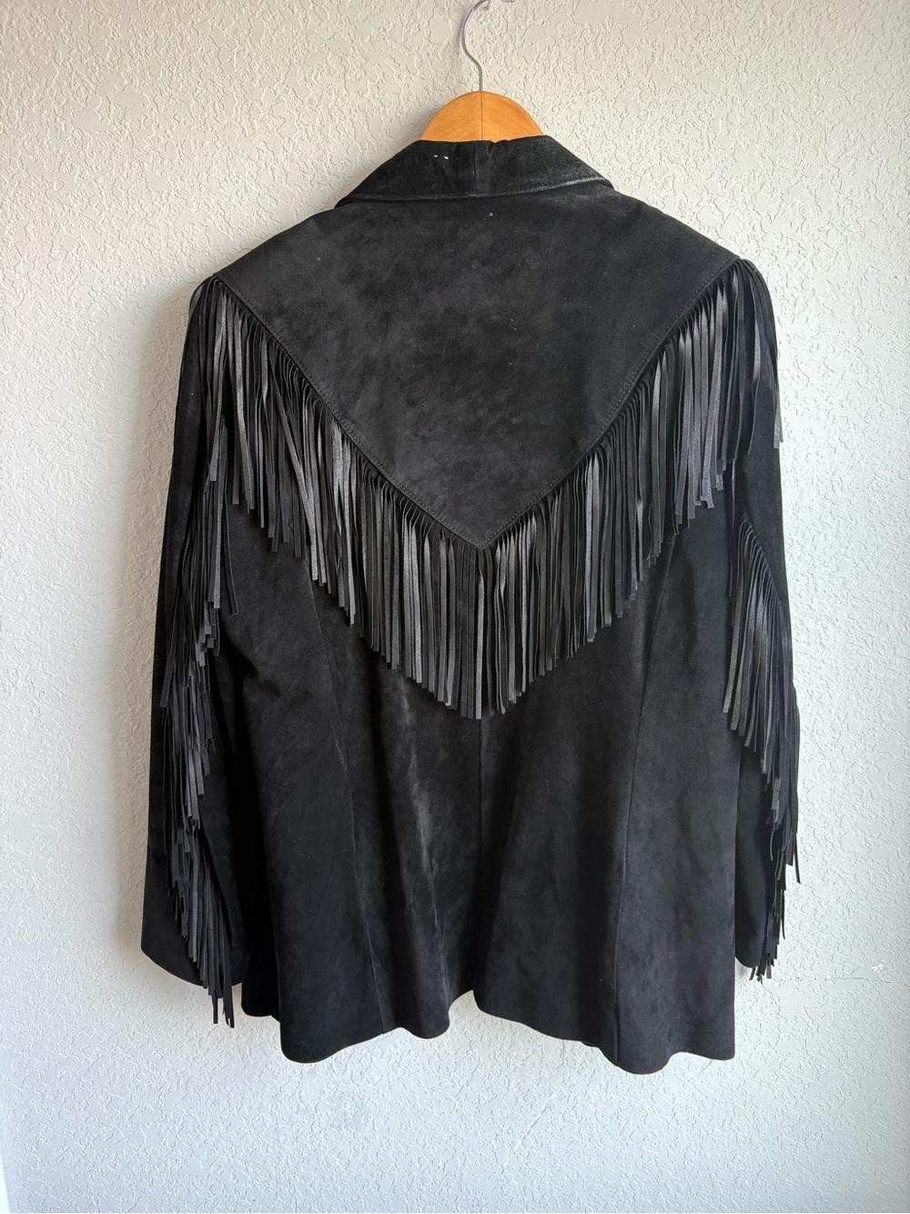 Vintage Lariat Black Leather Suede Fringe Western Jacket USA Made Large - Picture 10 of 11